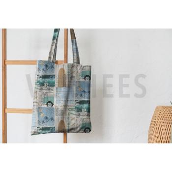 Preview: Canvas mit Beachmotiven Hellblau, Creme, Mint auf Ecru